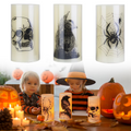 3Pcs Halloween Flameless Candles with Timer, Spider Crow Skull Battery Operated LED Candles for Halloween Decorations
