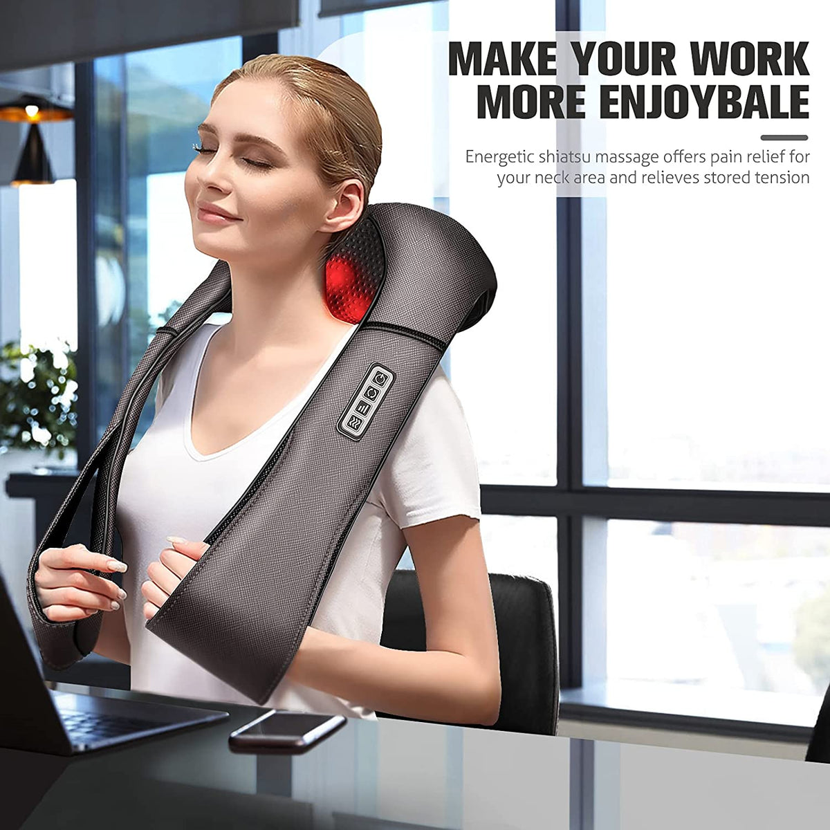 Neck Massager with Heat for Pain Relief Deep Tissue Gifts, Gray