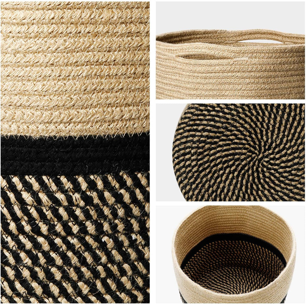 12"X12" Storage Basket Bin Organizer, Sturdy Indoor Floor Planter with Handle, Woven Baskets for up to 11" Flower Pot Plant, Flower, Black and Brown Stripes