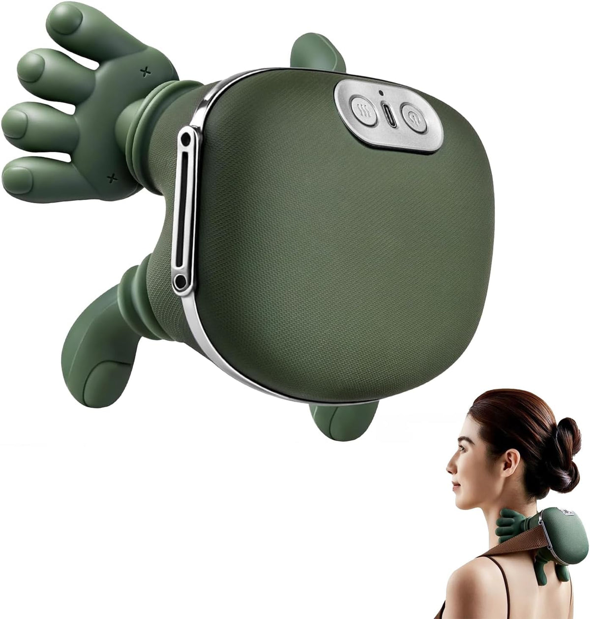Neck Massager, Bionic Heated Massager, Cordless Portable Shiatsu Neck and Back Massager, 4D Kneading Massage, Simulated Human Hand Design for Pain Relief Deep Tissue and Muscle Relax